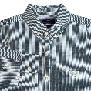 Vineyard Vines Mens Medium Gray White Striped‎ Long Sleeve Slim Longshore Shirt